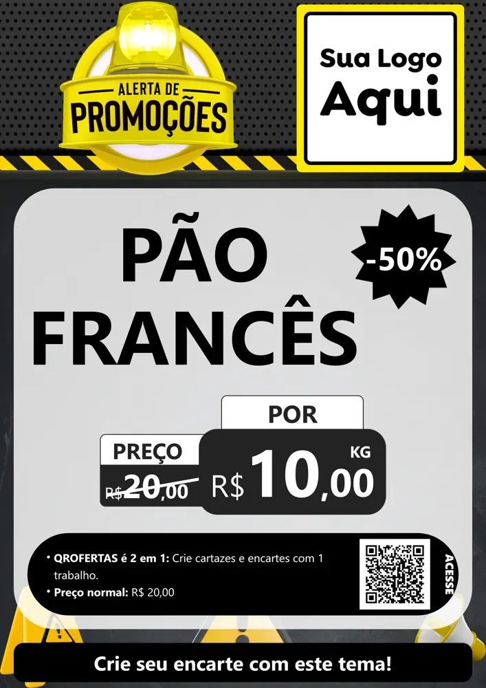 Modelo de Cartaz para Cartaz A4 Vertical com o tema Alerta de Promoções para Padaria