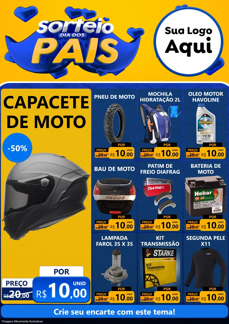 Modelo de Encarte para Encarte A4 Vertical com o tema Sorteio Dia dos Pais para Moto peças