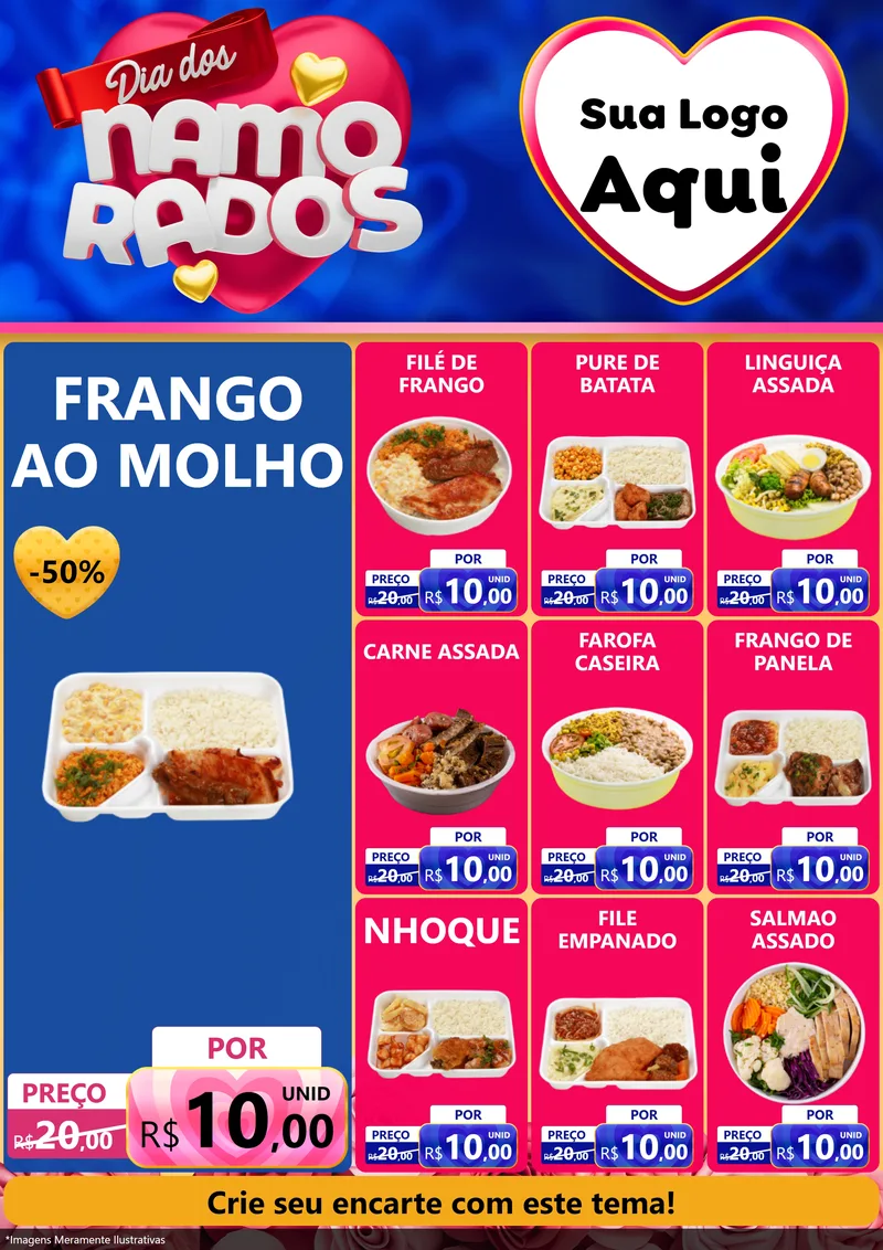 Modelo de Encarte para Encarte A4 Vertical com o tema Dia dos namorados para Restaurante