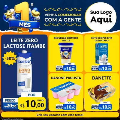 Modelo de Rede Social para Feed Facebook com o tema Um Mês de Aniversário para Frios e Laticínios