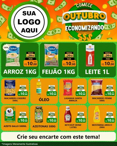 Modelo de Rede Social para Feed Instagram com o tema Comece Outubro Economizando para Supermercado