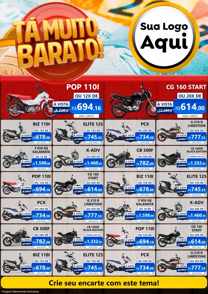 Modelo de Encarte para Encarte A4 Vertical com o tema Está Muito Barato para Concessionaria de Motos