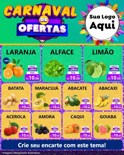 Modelo de Rede Social para Feed Instagram com o tema Carnaval de Ofertas para Hortifrúti
