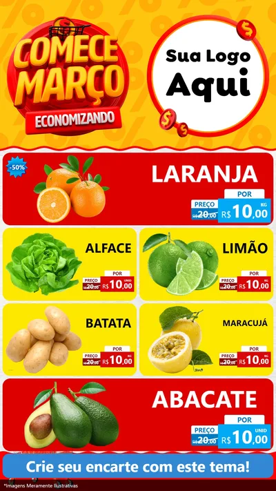 Modelo de TV para TV Vertical com o tema Comece Março Economizando para Hortifrúti