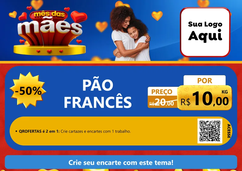 Modelo de Cartaz para Cartaz A4 Horizontal com o tema Mês das Mães para Padaria