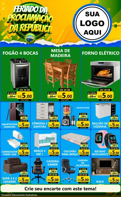 Modelo de Encarte para Encarte Grande com o tema Feriado da Proclamação da República para Móveis e Eletro