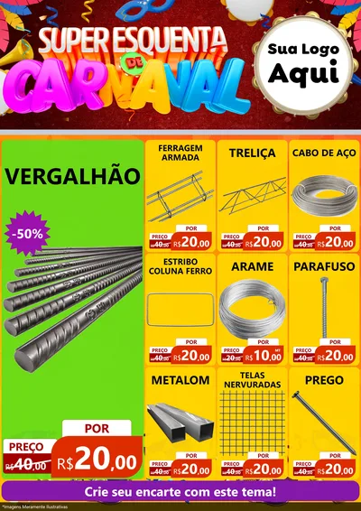 Modelo de Encarte para Encarte A4 Vertical com o tema Super Esquenta de Carnaval para Ferragens