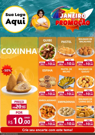 Modelo de Encarte para Encarte A4 Vertical com o tema Janeiro de Promoção para Salgadaria