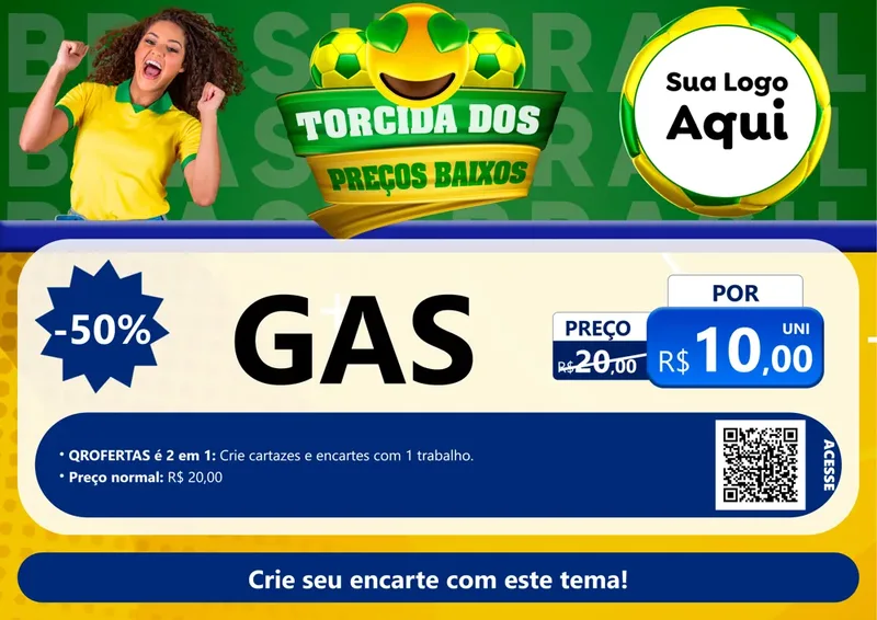 Modelo de Cartaz para Cartaz A4 Horizontal com o tema Torcida dos Preços Baixos - Copa para Água e gás