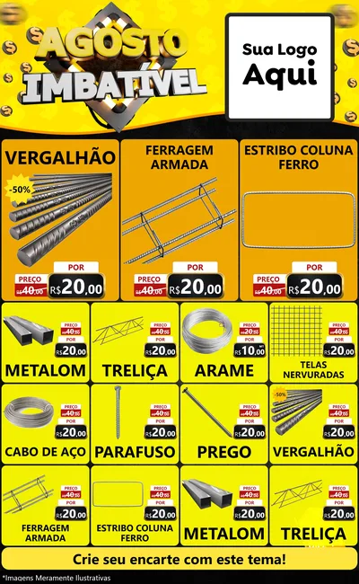 Modelo de Encarte para Encarte Grande com o tema Agosto Imbatível para Ferragens