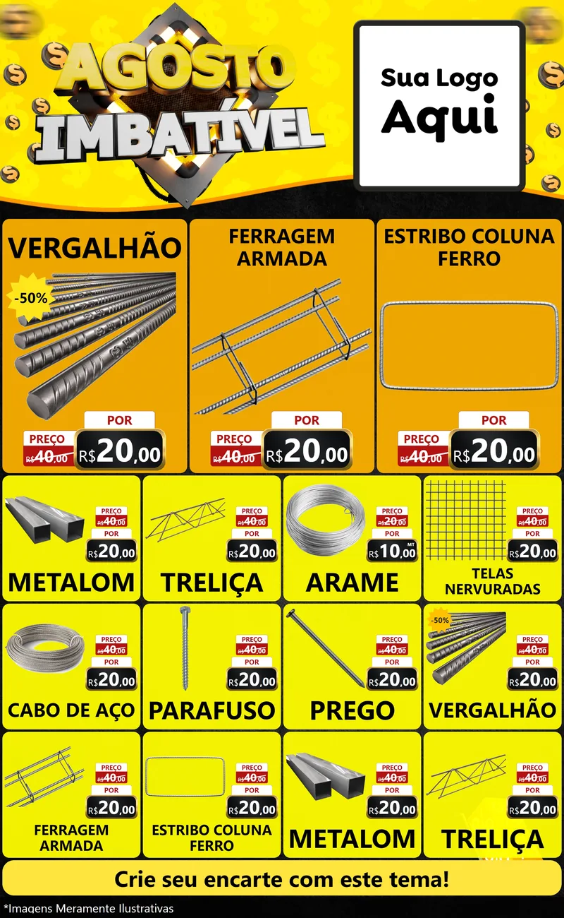 Modelo de Encarte para Encarte Grande com o tema Agosto Imbatível para Ferragens