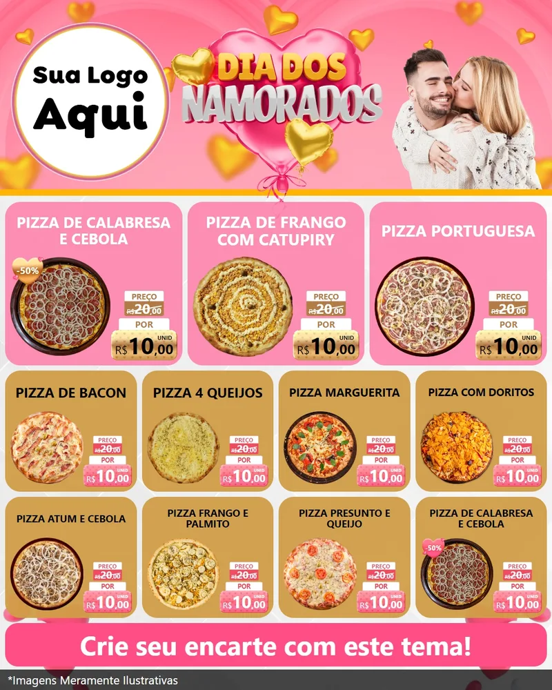 Modelo de Rede Social para Feed Instagram com o tema Dia dos Namorados para Pizzaria