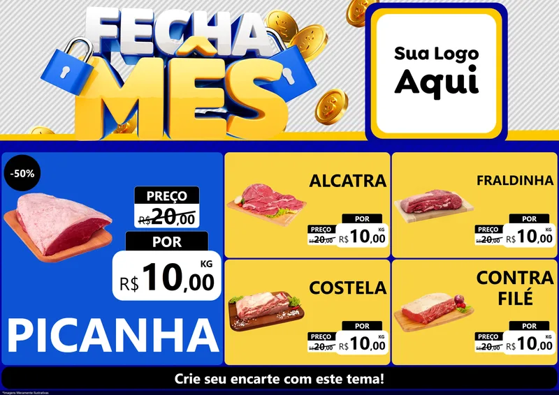 Modelo de Encarte para Encarte A4 Horizontal com o tema Fecha Mês para Açougue