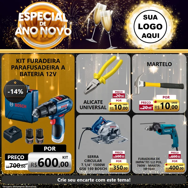 Modelo de Rede Social para Feed Facebook com o tema Especial de Ano Novo para Maquinas e Ferramentas