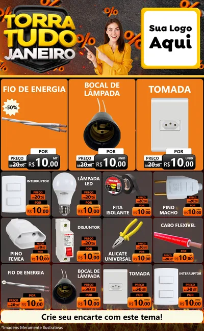 Modelo de Encarte para Encarte Grande com o tema Torra Tudo Janeiro para Materiais Elétricos