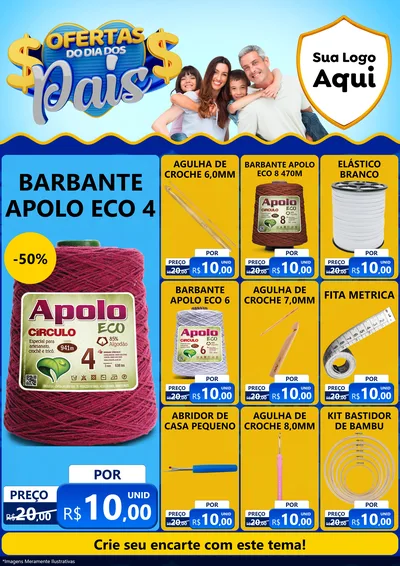 Modelo de Encarte para Encarte A4 Vertical com o tema Ofertas do Dia dos Pais para Armarinho e Aviamentos
