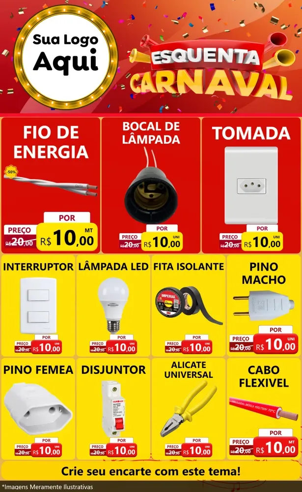 Modelo de Encarte para Encarte Grande com o tema Esquenta Carnaval para Materiais Elétricos