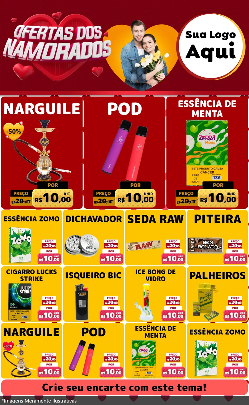 Modelo de Encarte para Encarte Grande com o tema Ofertas Dos Namorados para Tabacaria