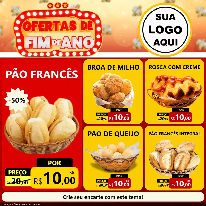 Modelo de Rede Social para Feed Facebook com o tema Ofertas de Fim de Ano para Padaria