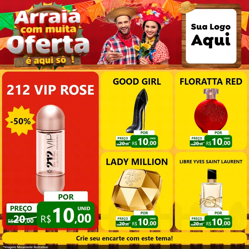 Modelo de Rede Social para Feed Facebook com o tema Arraiá Com Muita Oferta - É Aqui Sô! para Perfumes