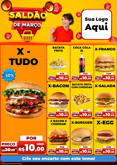 Modelo de Encarte para Encarte A4 Vertical com o tema Saldão de Março para Hamburgueria
