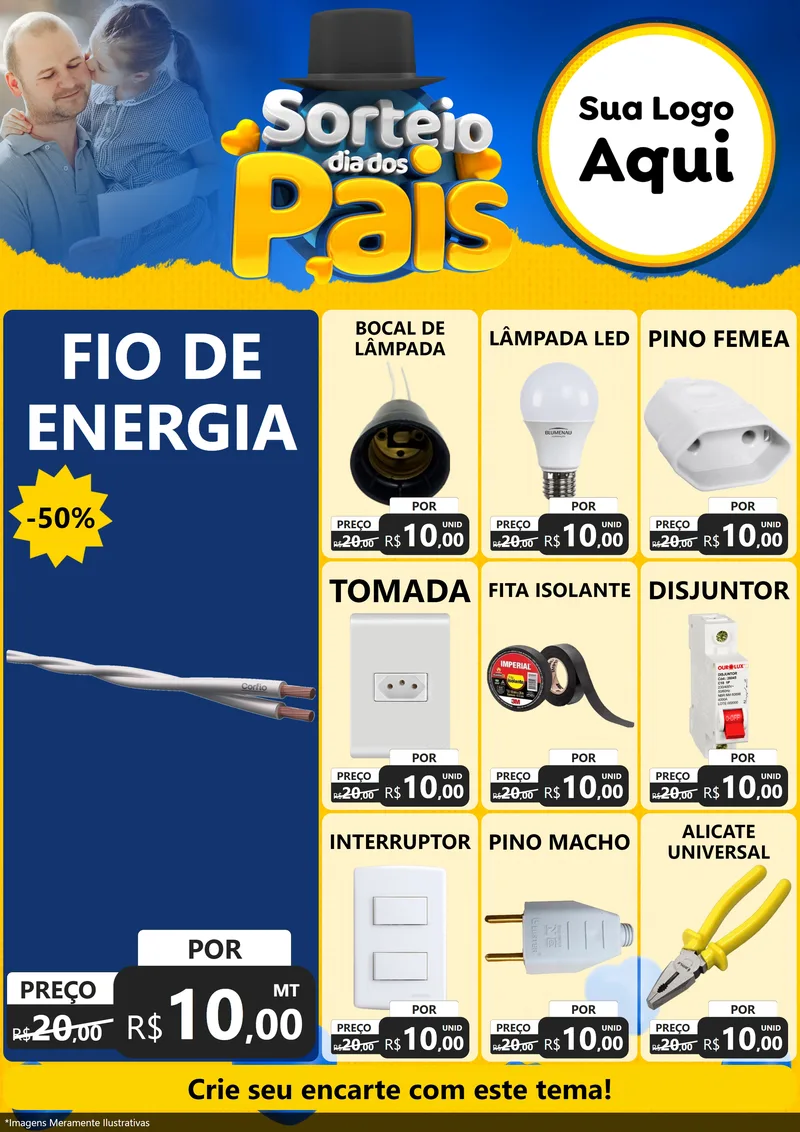 Modelo de Encarte para Encarte A4 Vertical com o tema Sorteio Dia Dos Pais para Materiais Elétricos