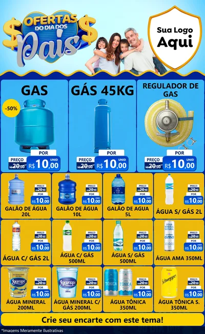 Modelo de Encarte para Encarte Grande com o tema Ofertas do Dia dos Pais para Água e gás