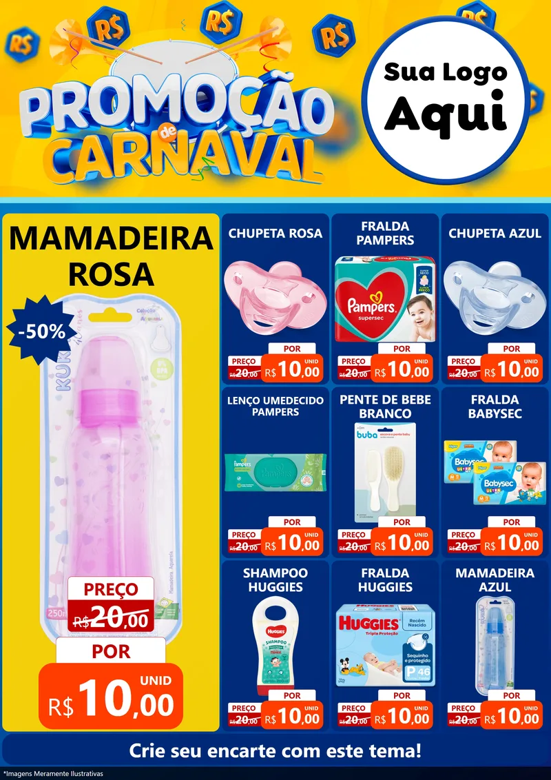 Modelo de Encarte para Encarte A4 Vertical com o tema Promoção de Carnaval para Bebês