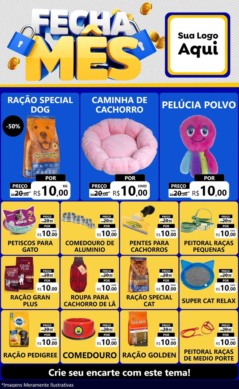 Modelo de Encarte para Encarte Grande com o tema Fecha Mês para Pet Shop