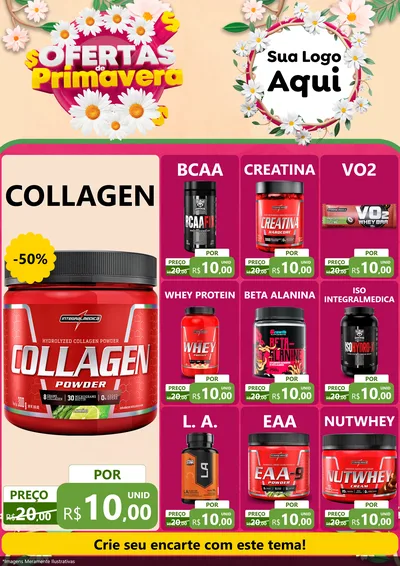 Modelo de Encarte para Encarte A4 Vertical com o tema Ofertas de Primavera para Suplementos alimentares