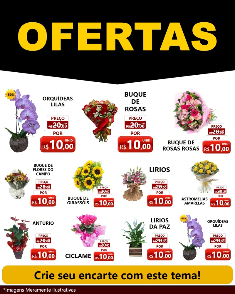 Modelo de Rede Social para Feed Instagram com o tema Ofertas Preto e Vermelho Cartaz para Floricultura e jardim