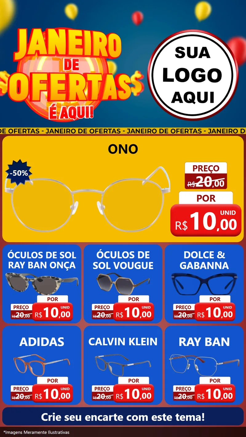 Modelo de Rede Social para Stories com o tema Janeiro de Ofertas É Aqui! para Óticas
