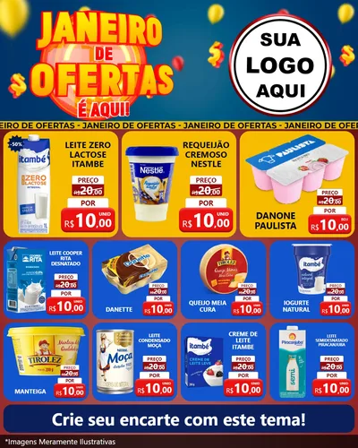 Modelo de Rede Social para Feed Instagram com o tema Janeiro de Ofertas É Aqui! para Frios e Laticínios