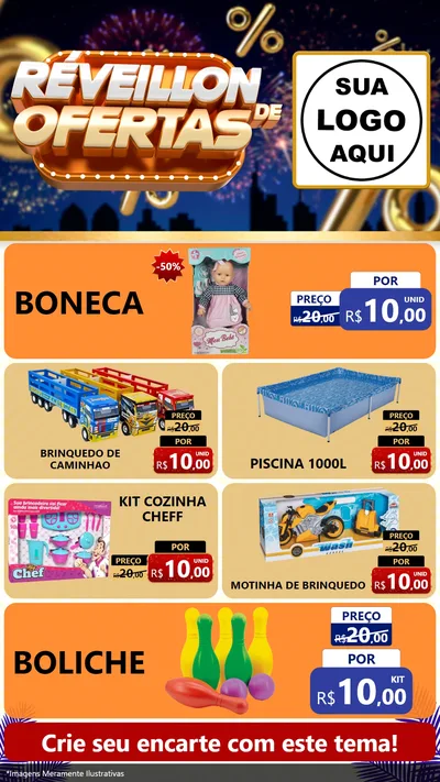 Modelo de TV para TV Vertical com o tema Réveillon de Ofertas para Brinquedos