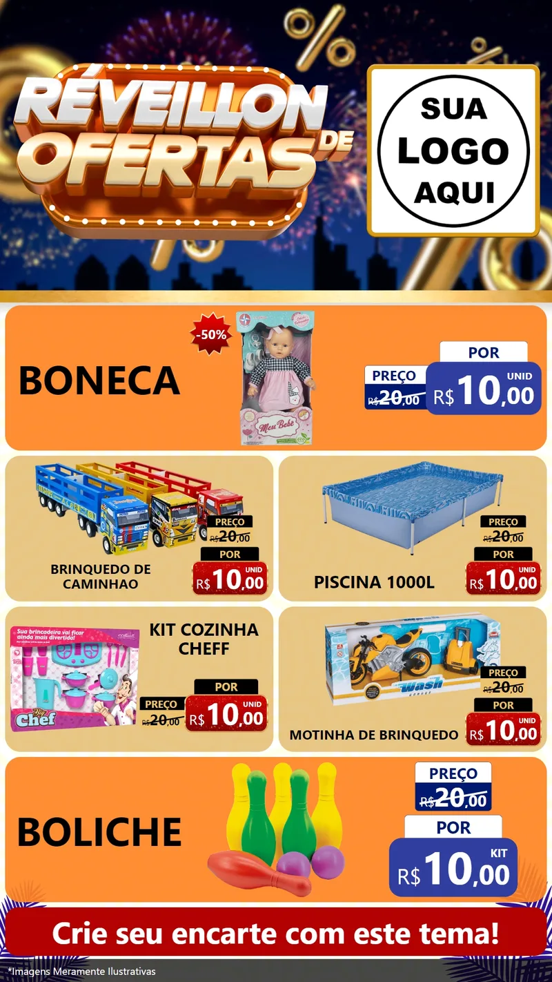 Modelo de TV para TV Vertical com o tema Réveillon de Ofertas para Brinquedos