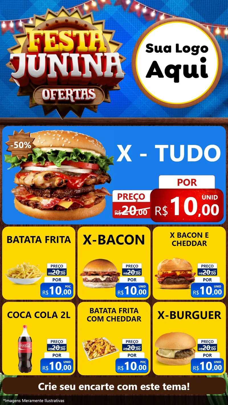 Modelo de Rede Social para Stories com o tema Festa Junina Ofertas para Hamburgueria