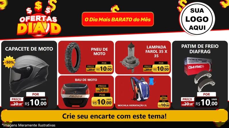 Modelo de TV para TV Horizontal com o tema Ofertas Dia D para Moto peças