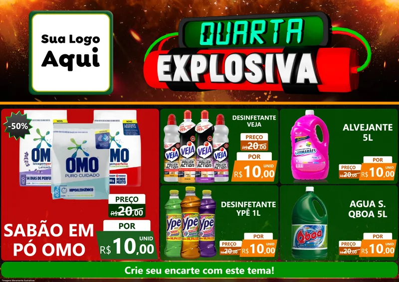 Modelo de Encarte para Encarte A4 Horizontal com o tema Quarta Explosiva para Produtos de Limpeza