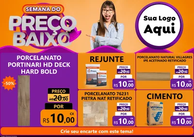Modelo de Encarte para Encarte A4 Horizontal com o tema Semana do Preço Baixo para Pisos e revestimentos