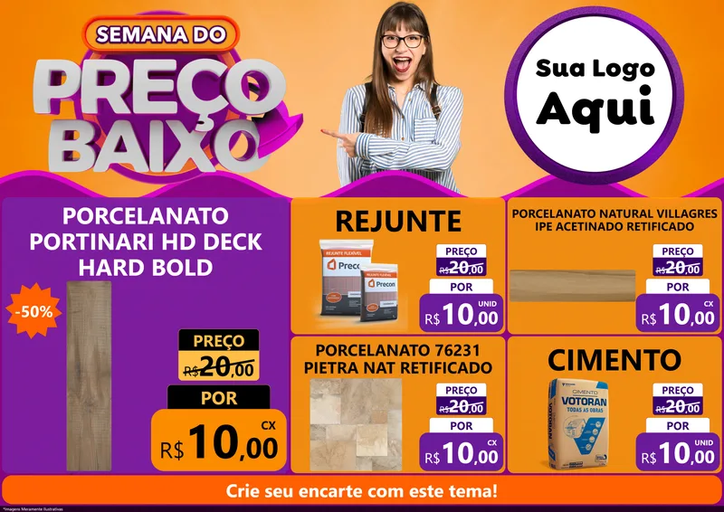 Modelo de Encarte para Encarte A4 Horizontal com o tema Semana do Preço Baixo para Pisos e revestimentos