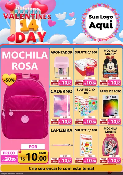 Modelo de Encarte para Encarte A4 Vertical com o tema Valentine's Day para Papelaria