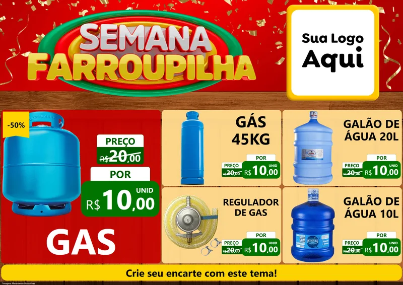 Modelo de Encarte para Encarte A4 Horizontal com o tema Semana Farroupilha para Água e gás