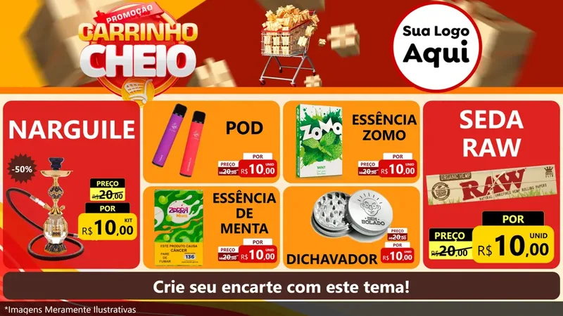Modelo de TV para TV Horizontal com o tema Promoção carrinho cheio para Tabacaria
