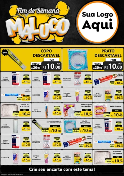 Modelo de Encarte para Encarte A4 Vertical com o tema Fim de Semana Maluco para Embalagens