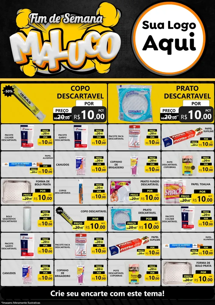 Modelo de Encarte para Encarte A4 Vertical com o tema Fim de Semana Maluco para Embalagens
