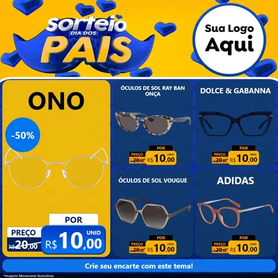 Modelo de Rede Social para Feed Facebook com o tema Sorteio Dia dos Pais para Óticas