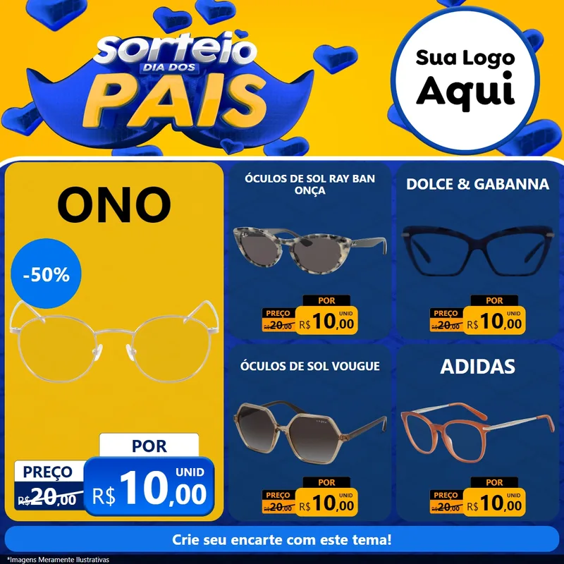 Modelo de Rede Social para Feed Facebook com o tema Sorteio Dia dos Pais para Óticas