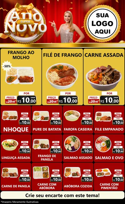 Modelo de Encarte para Encarte Grande com o tema Super Ano Novo para Restaurante