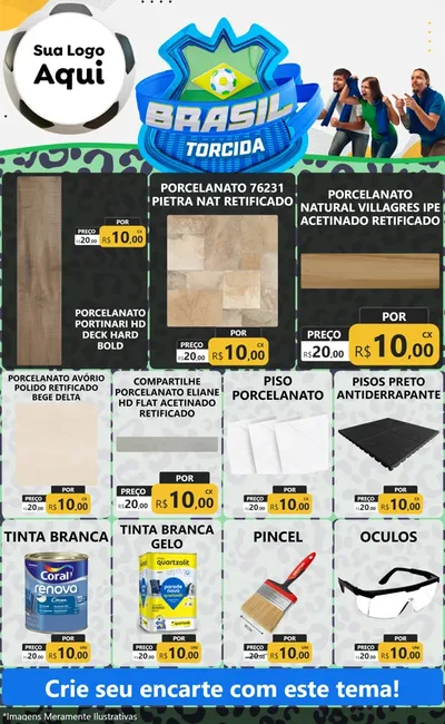 Modelo de Encarte para Encarte Grande com o tema Brasil Torcida - Copa para Pisos e revestimentos