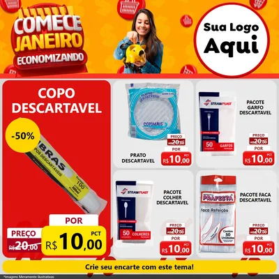 Modelo de Rede Social para Feed Facebook com o tema Comece Janeiro Economizando para Embalagens
